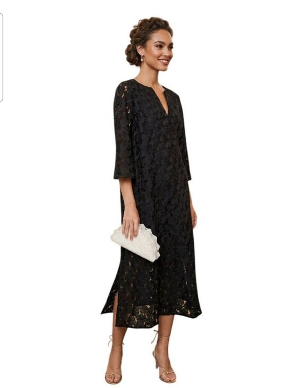 Tuckernuck Jamie Black Floral Lace Relaxed Split Hem Midi Dress NWT Size Small